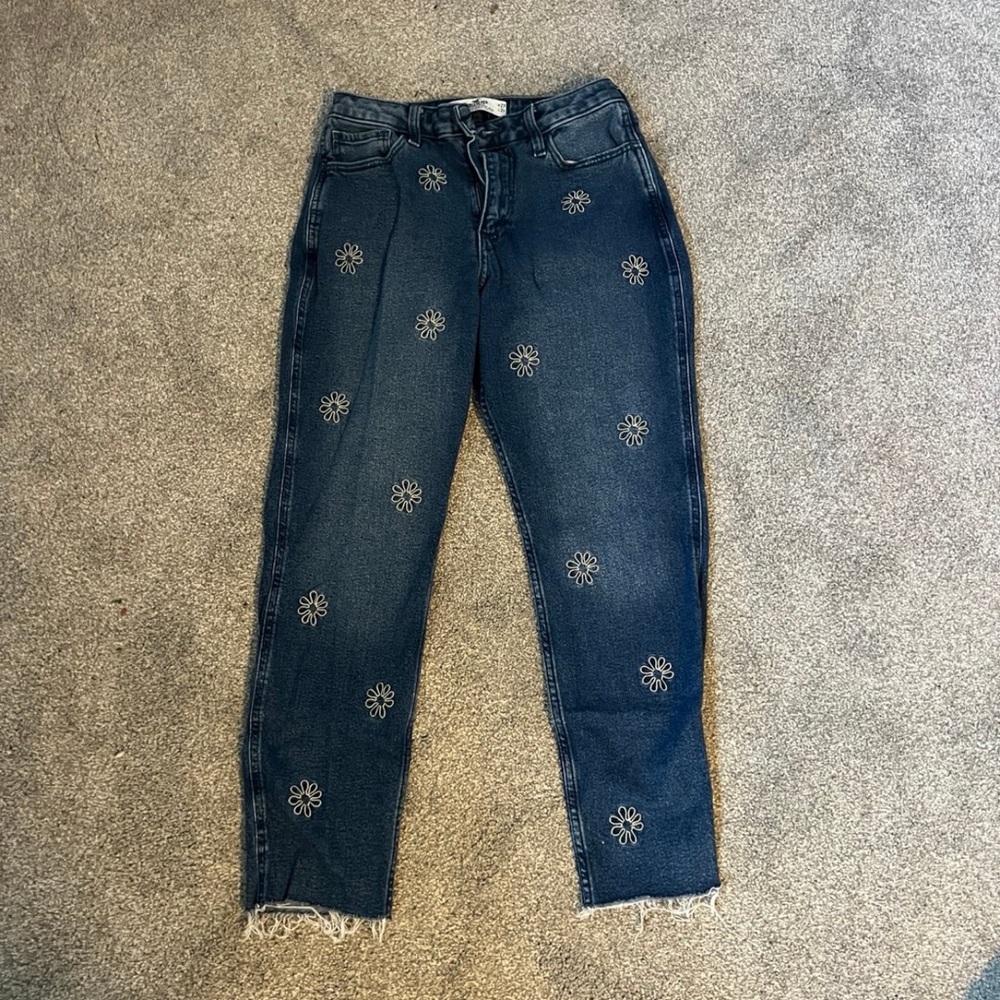 Hollister Dark Blue Embroidered Ankle Jeans